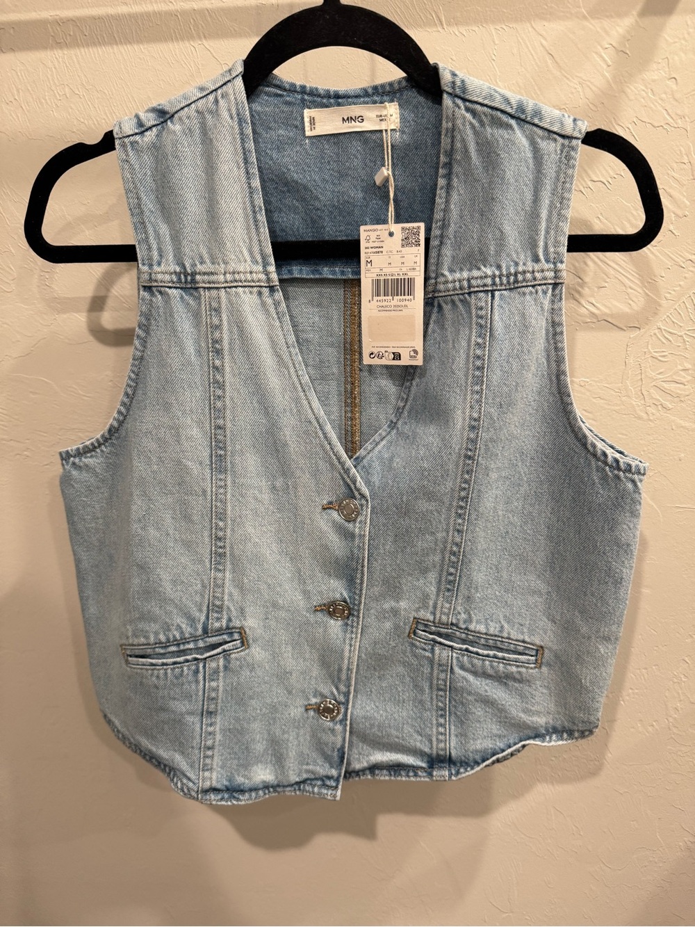 Mango Light Wash Denim Vest